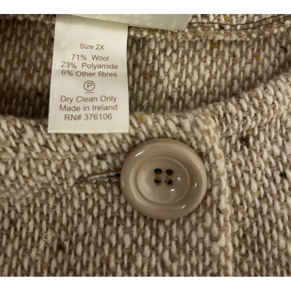 Boyne Valley Weavers Ireland Beige Tweed Jacket 2X Wool Blend Collarless Cottage - Picture 8 of 9